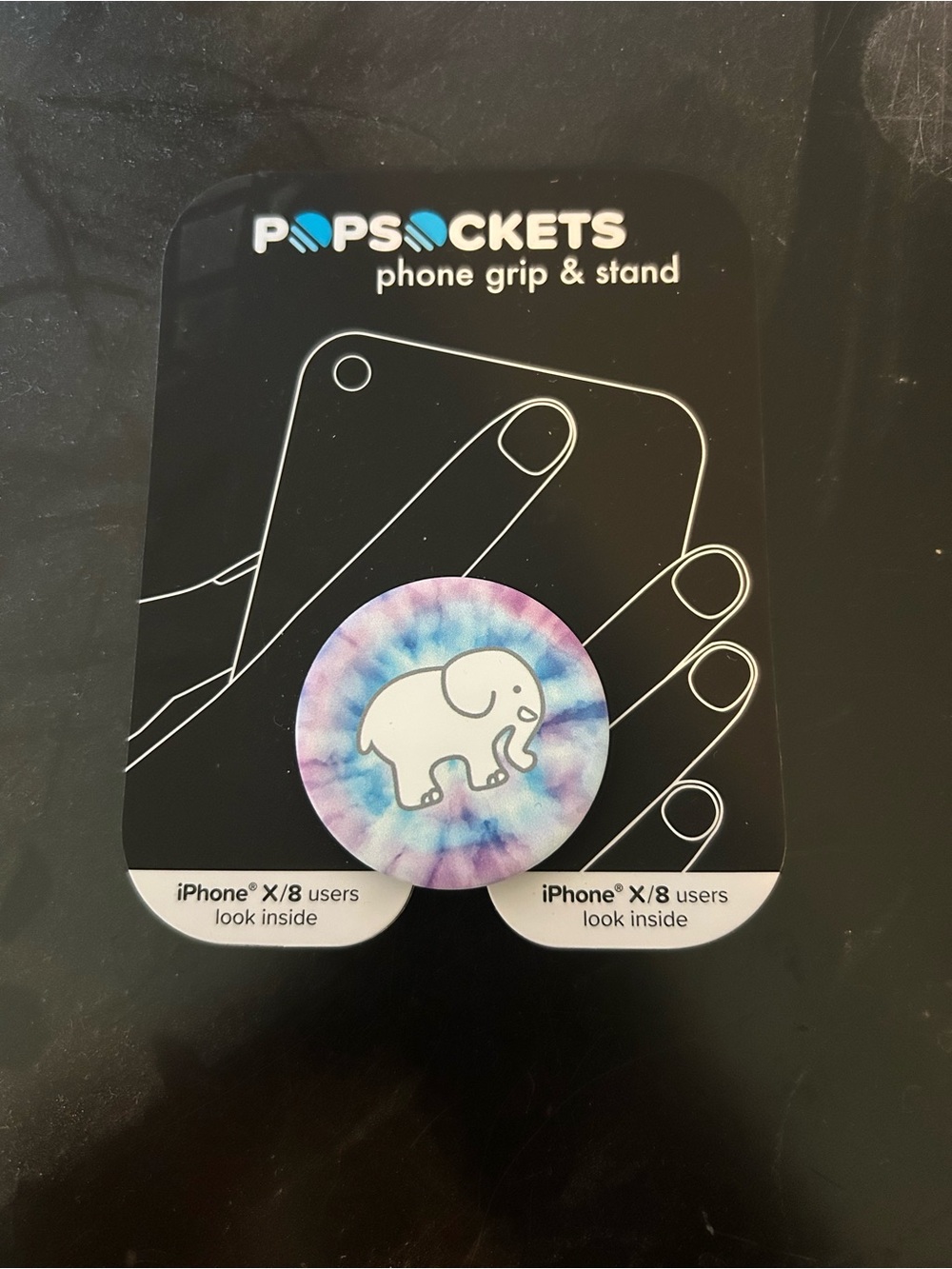 PopSocket Phone Grip & Stand - Purple Blue Tie-Dye with White Elephant